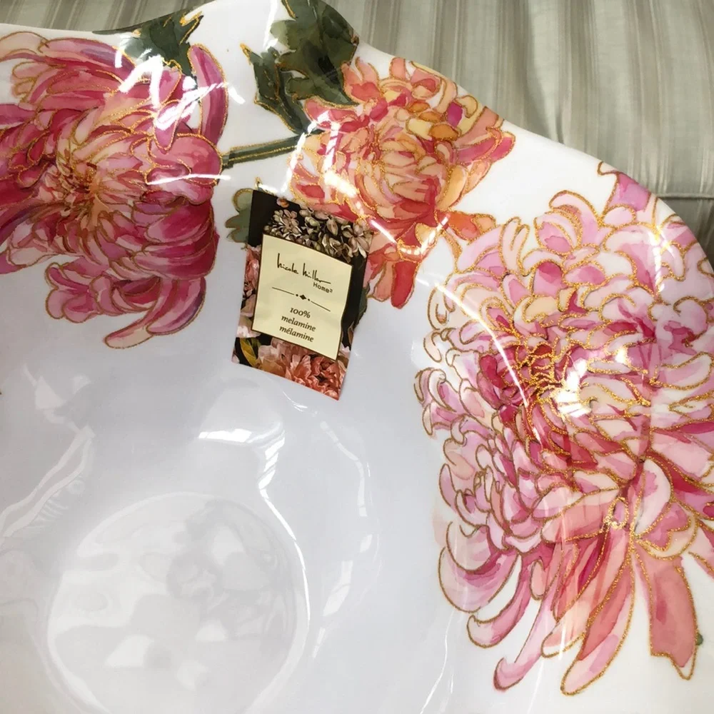 Large Fluted  Melamine Floral Serving Bowl - NWT